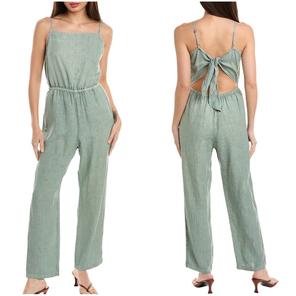 NWT Bella Dahl Oasis Green Tie Back Linen Cami Jumpsuit